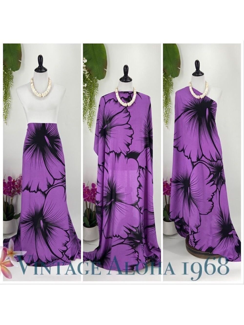 Purple/Black Hibiscus Floral SARONG Pareo Lavalava Beach Wrap Skirt Summ…